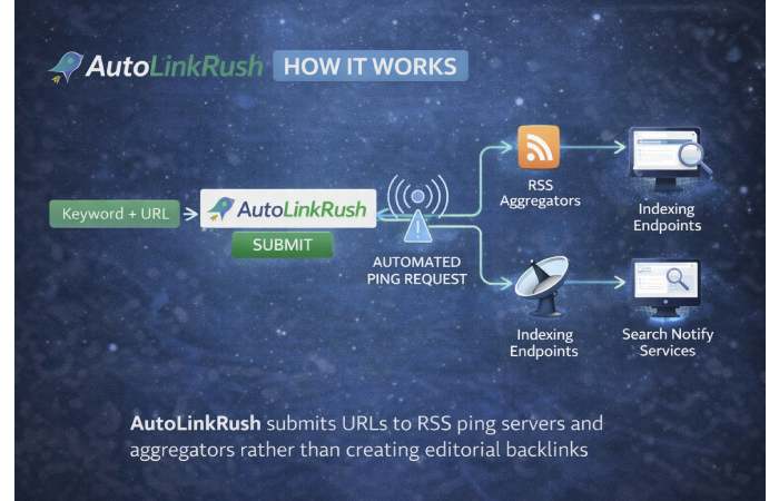 autolinkrush how it works ping server submission workflow diagram